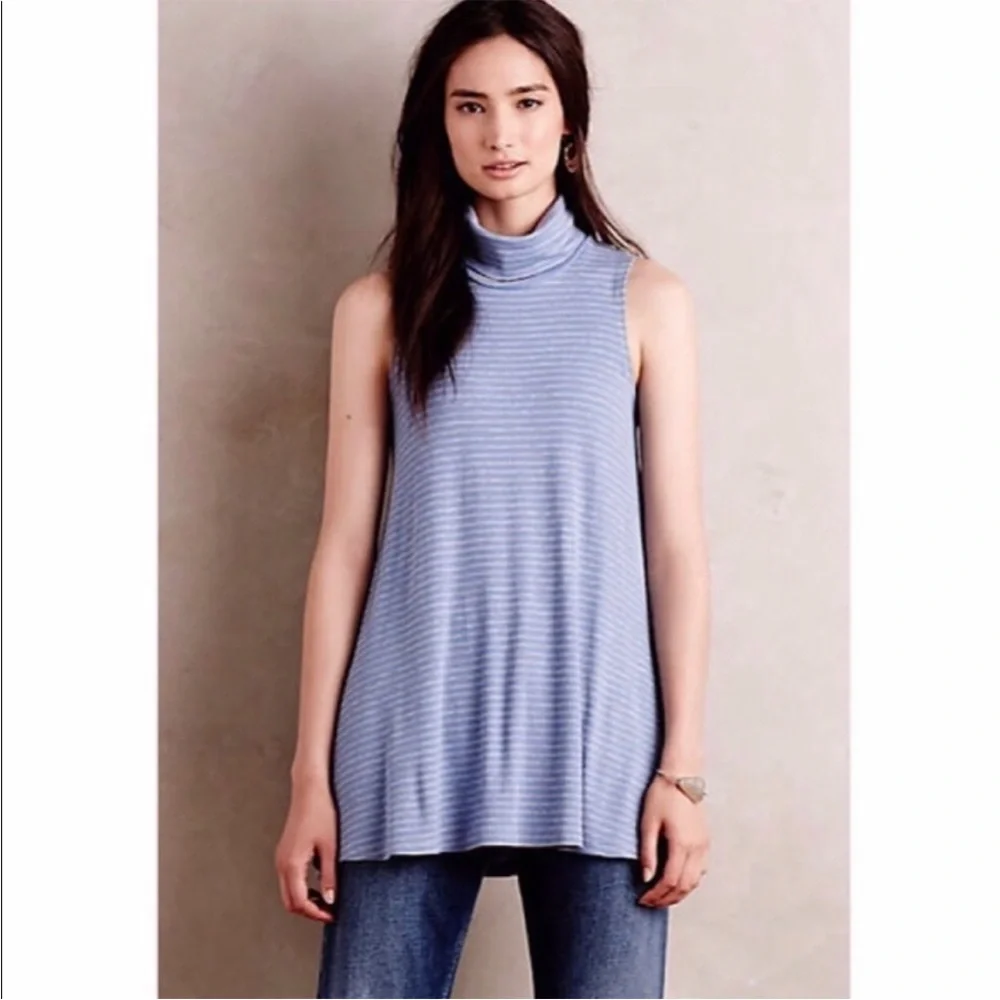 Anthropologie Puella Striped Blue Grey Gray Sleeveless Turtleneck Top Women’s M - Picture 15 of 15